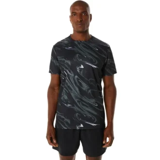 Top a maniche corte con stampa a motivo Suminagashi “Black”