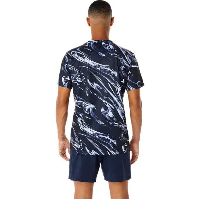 Top a maniche corte con stampa a motivo Suminagashi “Midnight”