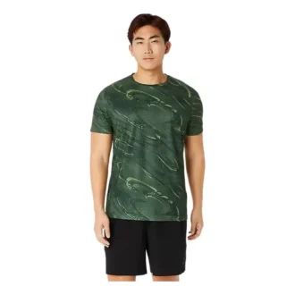 Top a maniche corte con stampa a motivo Suminagashi “Serpentine Green”