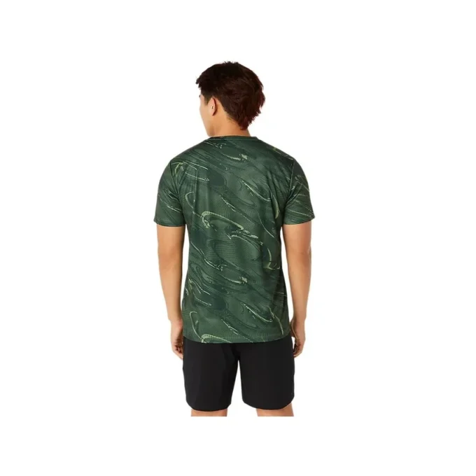 Top a maniche corte con stampa a motivo Suminagashi “Serpentine Green”